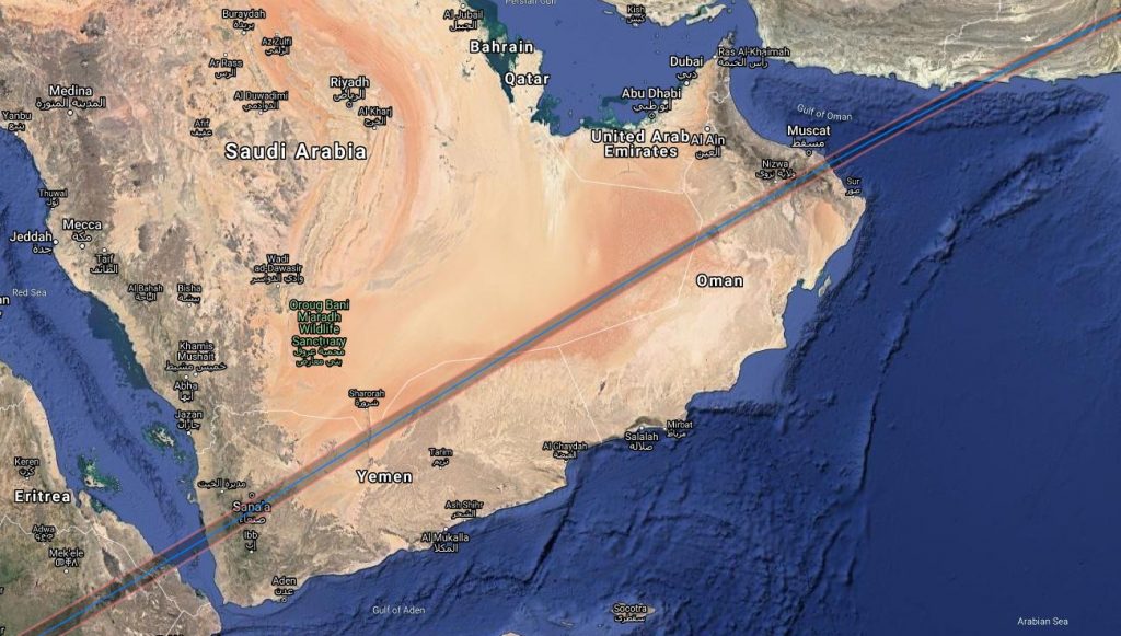 Annullar Solar Eclipse Path - Arabian Peninsula